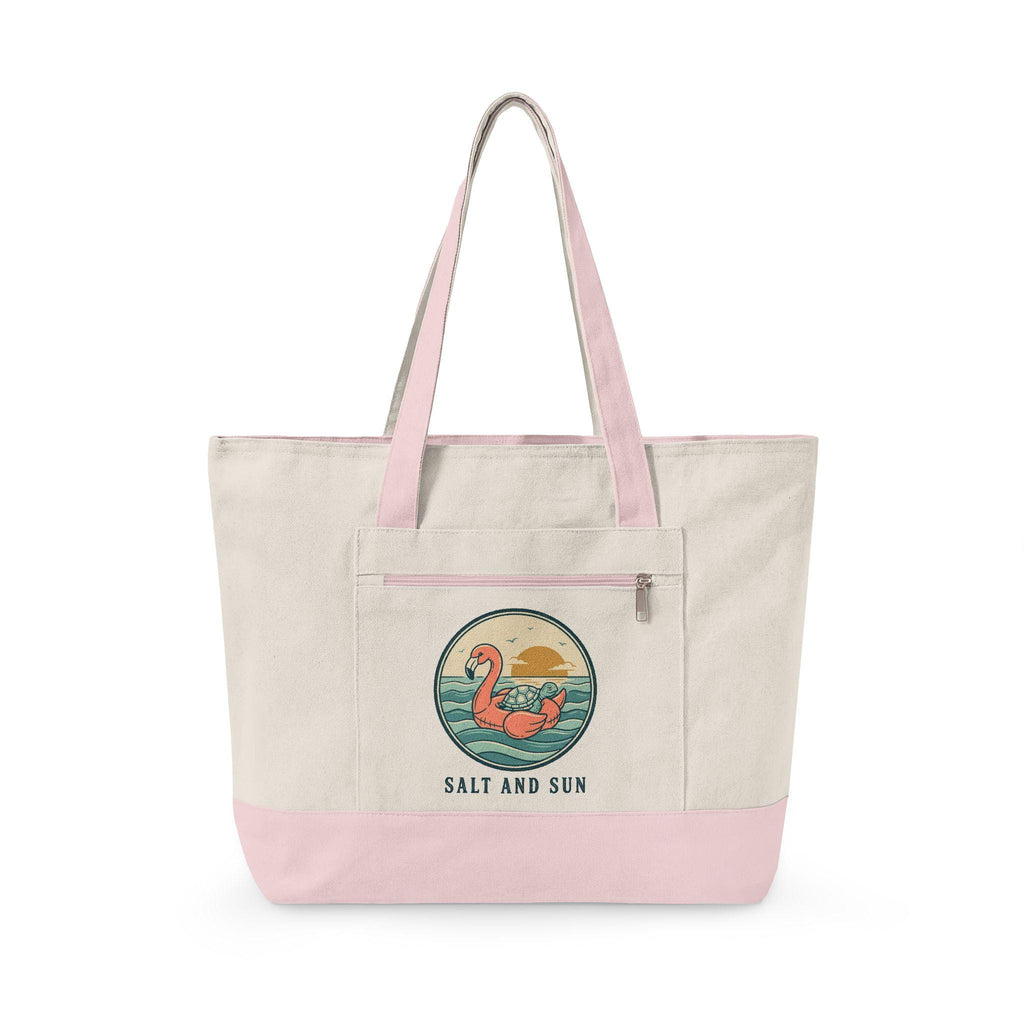 Flamingo Sunset Zippered Canvas Tote | Beach Retro Illustration