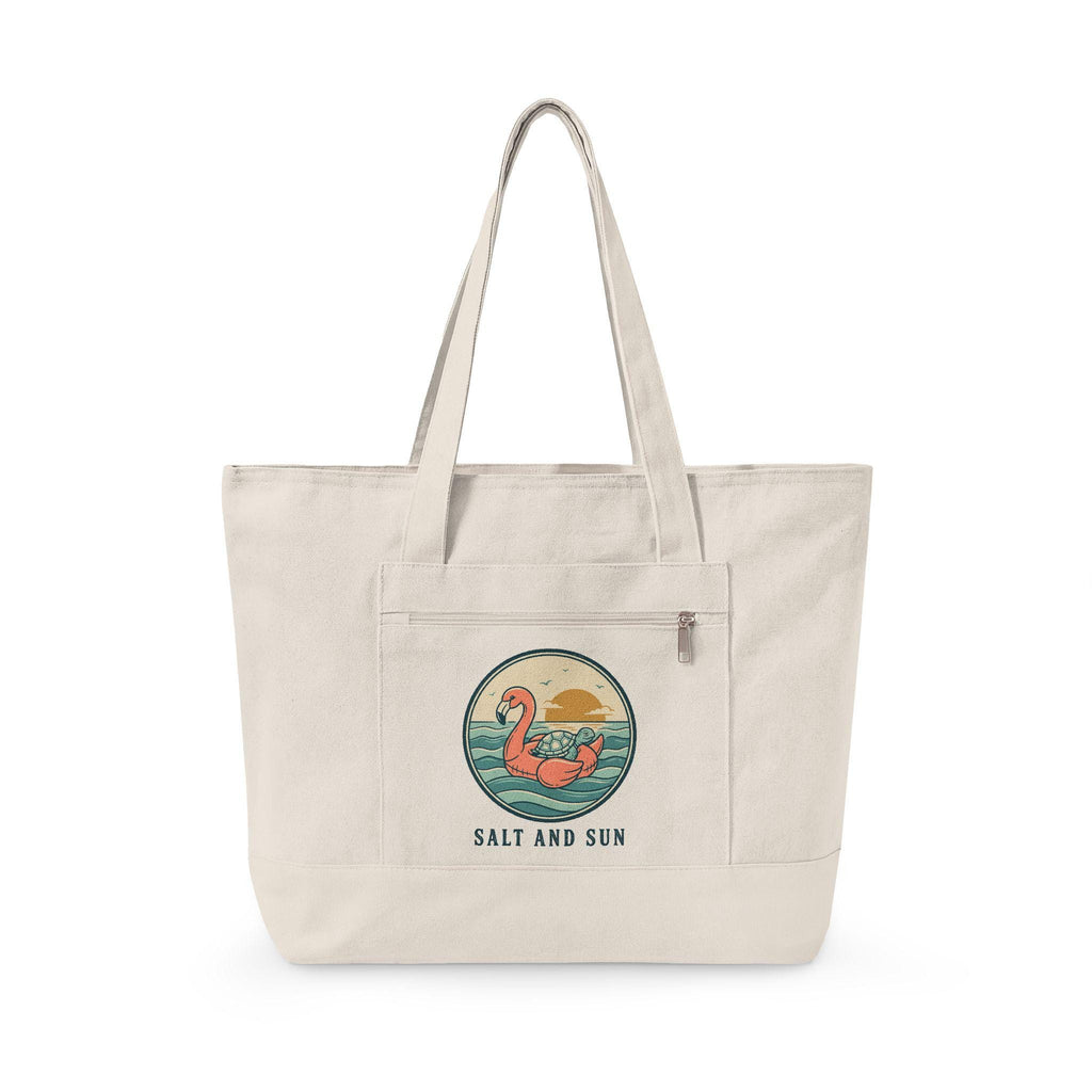 Flamingo Sunset Zippered Canvas Tote | Beach Retro Illustration