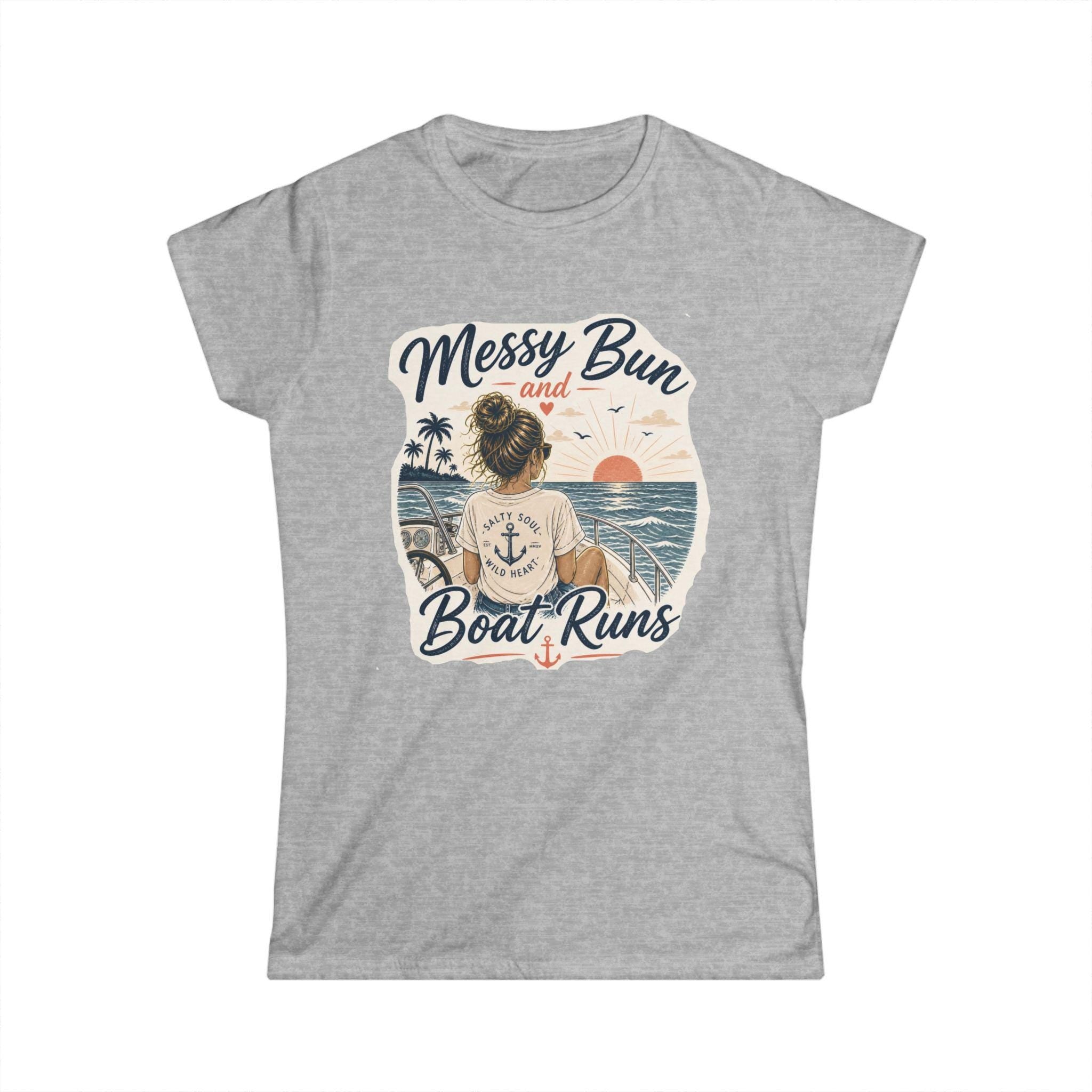 Messy Bun and Boat Runs Tee | Nautical Beach Sunset Shirt