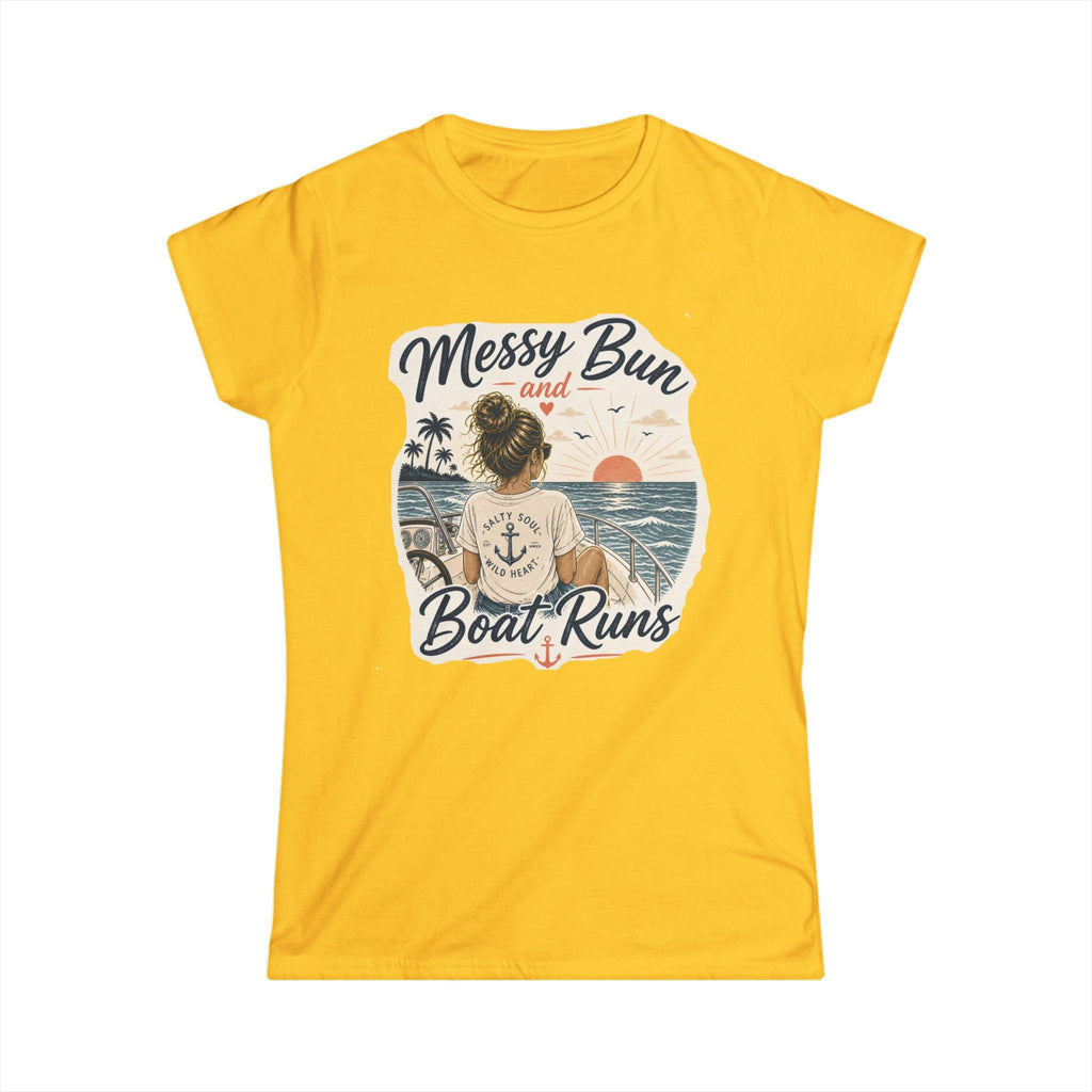 Messy Bun and Boat Runs Tee | Nautical Beach Sunset Shirt