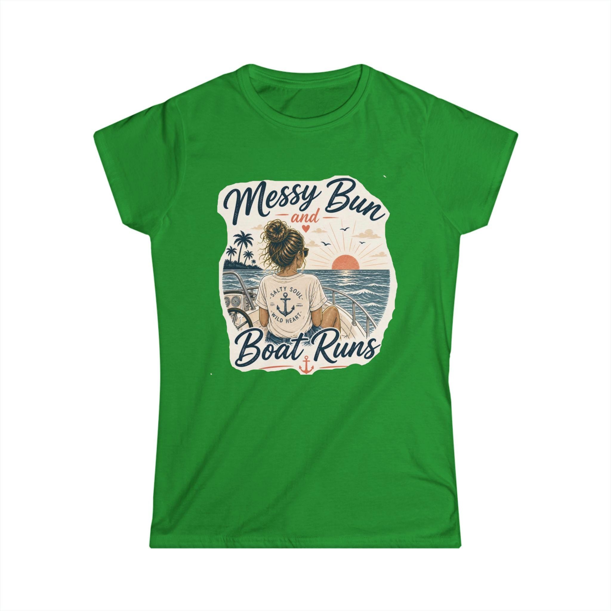 Messy Bun and Boat Runs Tee | Nautical Beach Sunset Shirt