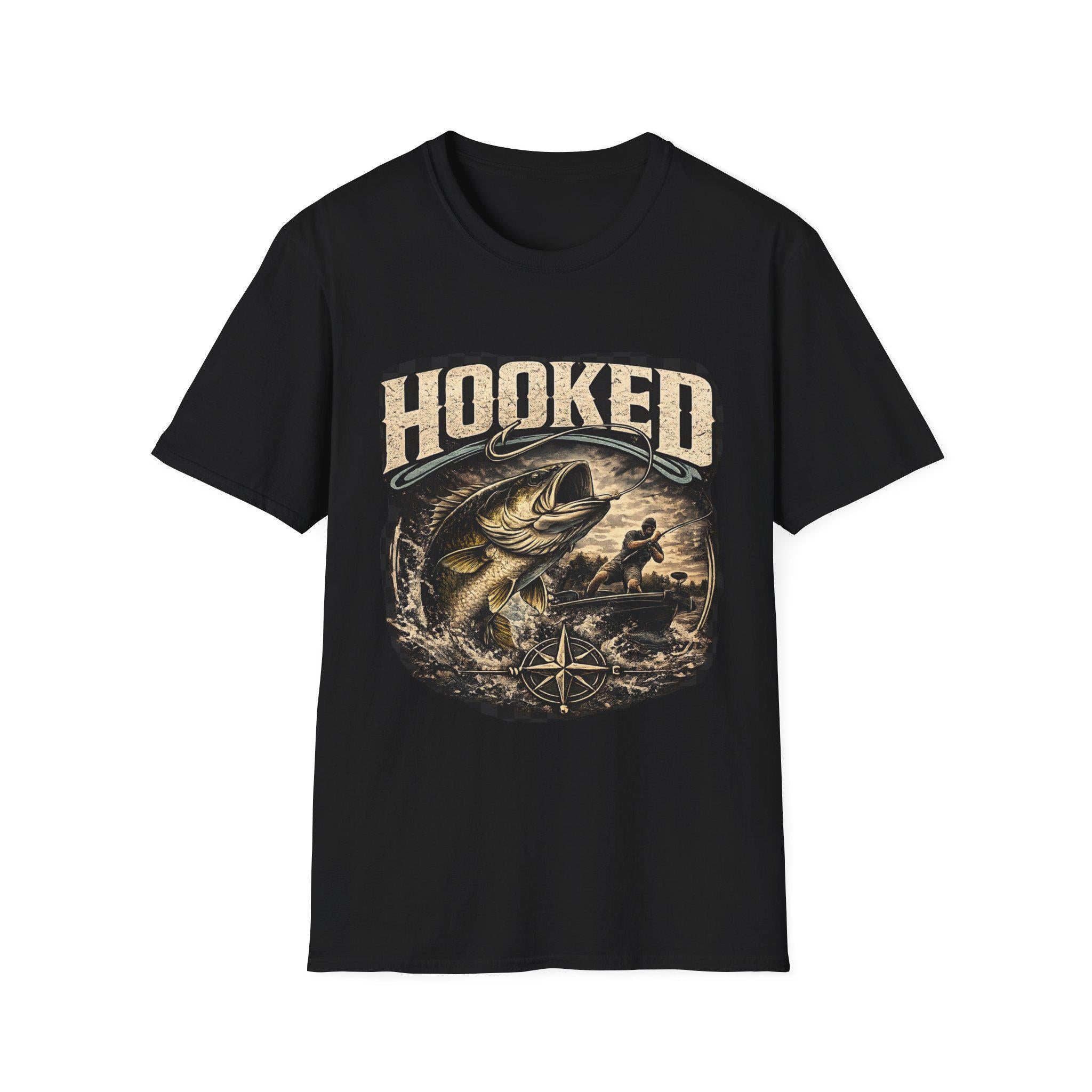 Hooked Bass Graphic T-Shirt | Fishing Boat Angler Design