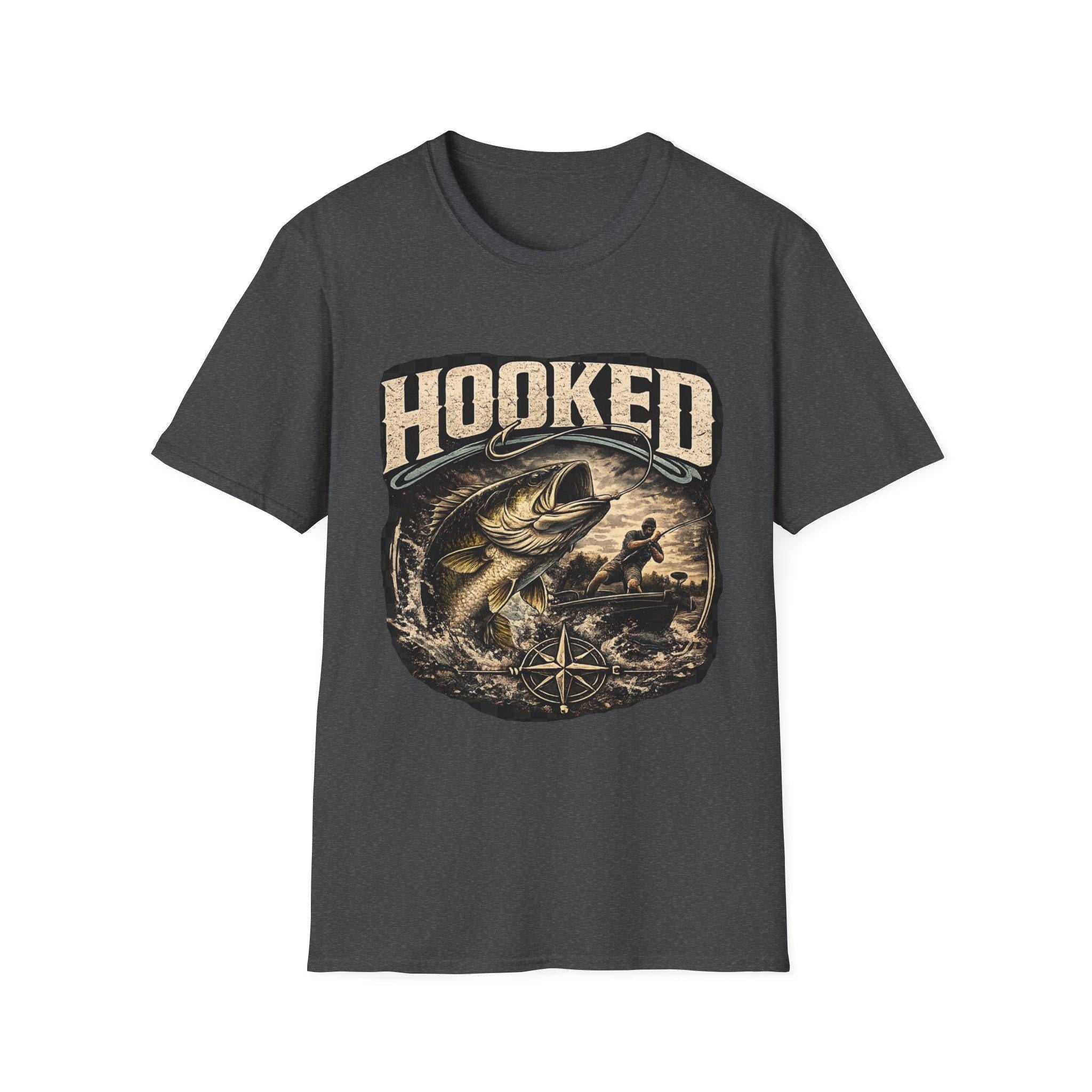 Hooked Bass Graphic T-Shirt | Fishing Boat Angler Design