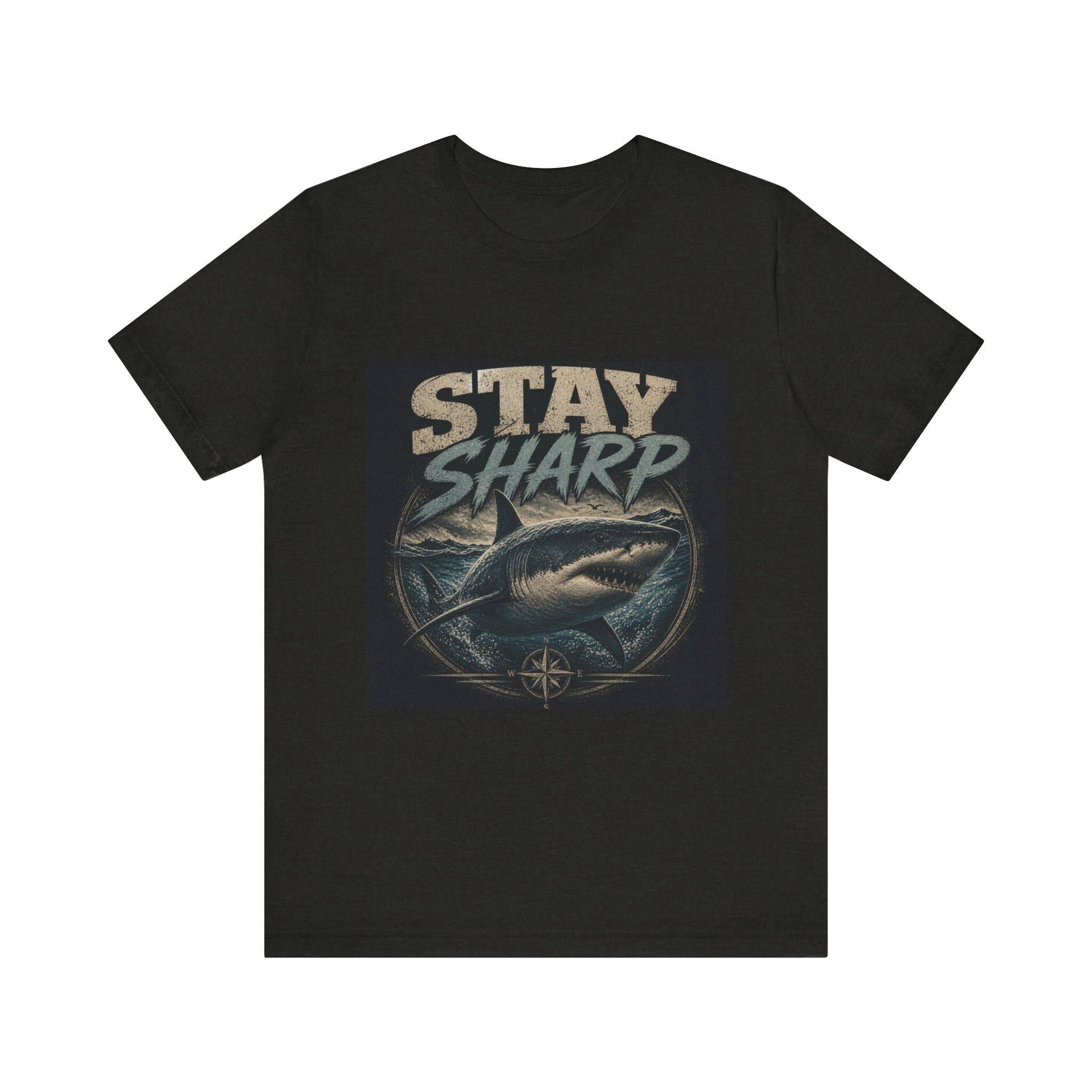 Stay Sharp Shark Tee | Vintage Nautical Compass Illustration