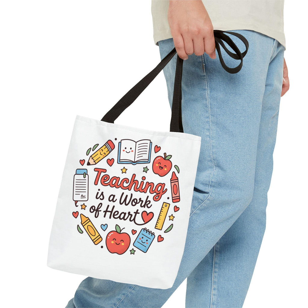Teaching Is a Work of Heart tote bag | Teacher apple school design