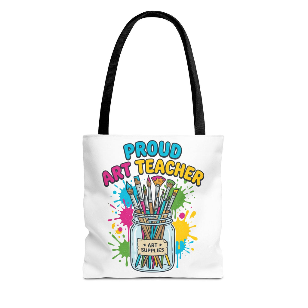 Proud Art Teacher tote bag | art supplies jar paintbrushes splatter