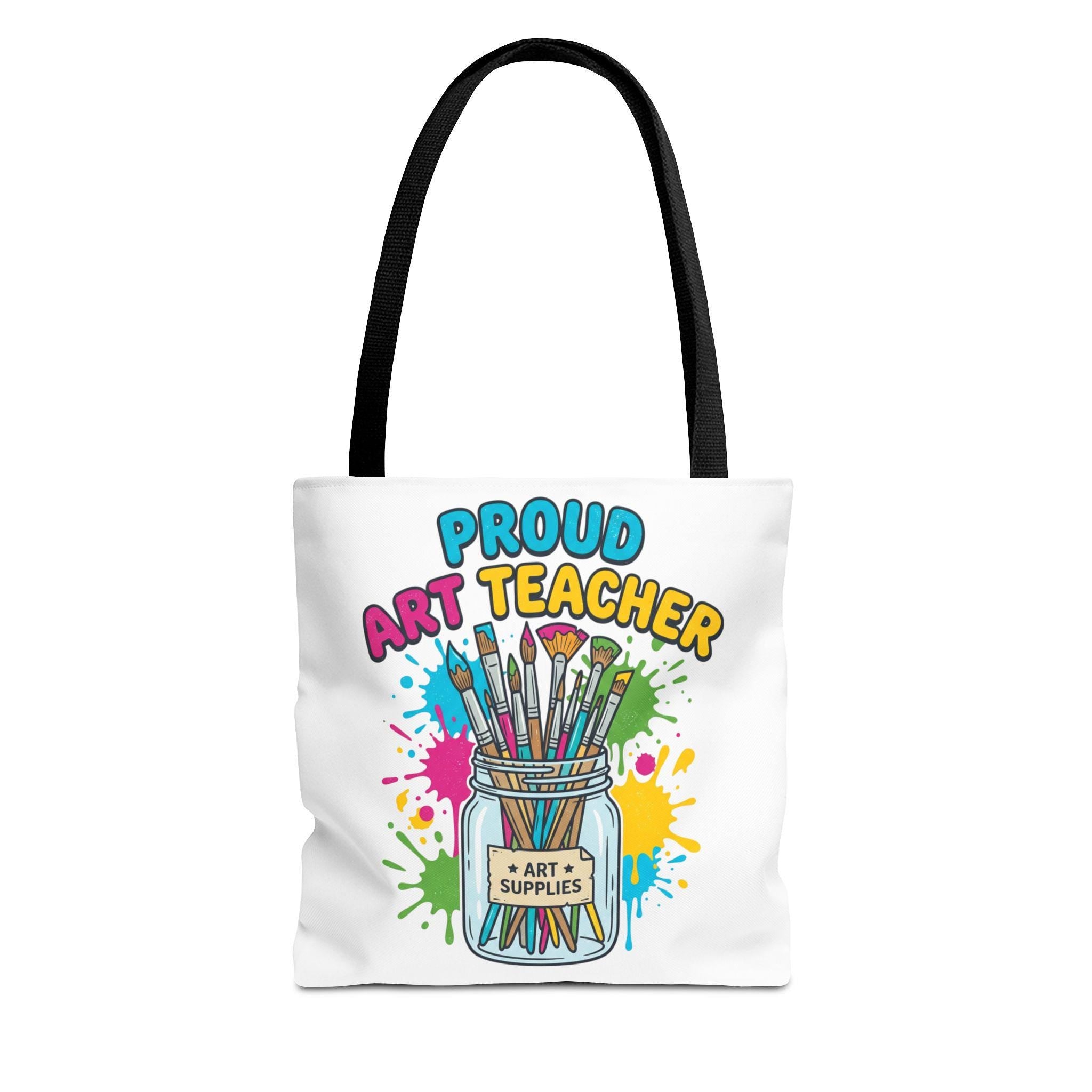 Proud Art Teacher tote bag | art supplies jar paintbrushes splatter