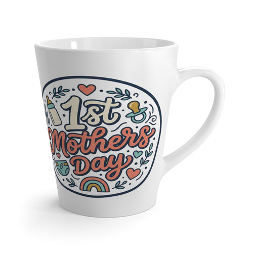 1st Mothers Day Latte Mug | New Mom Coffee Cup, Baby Bottle & Rainbow Design