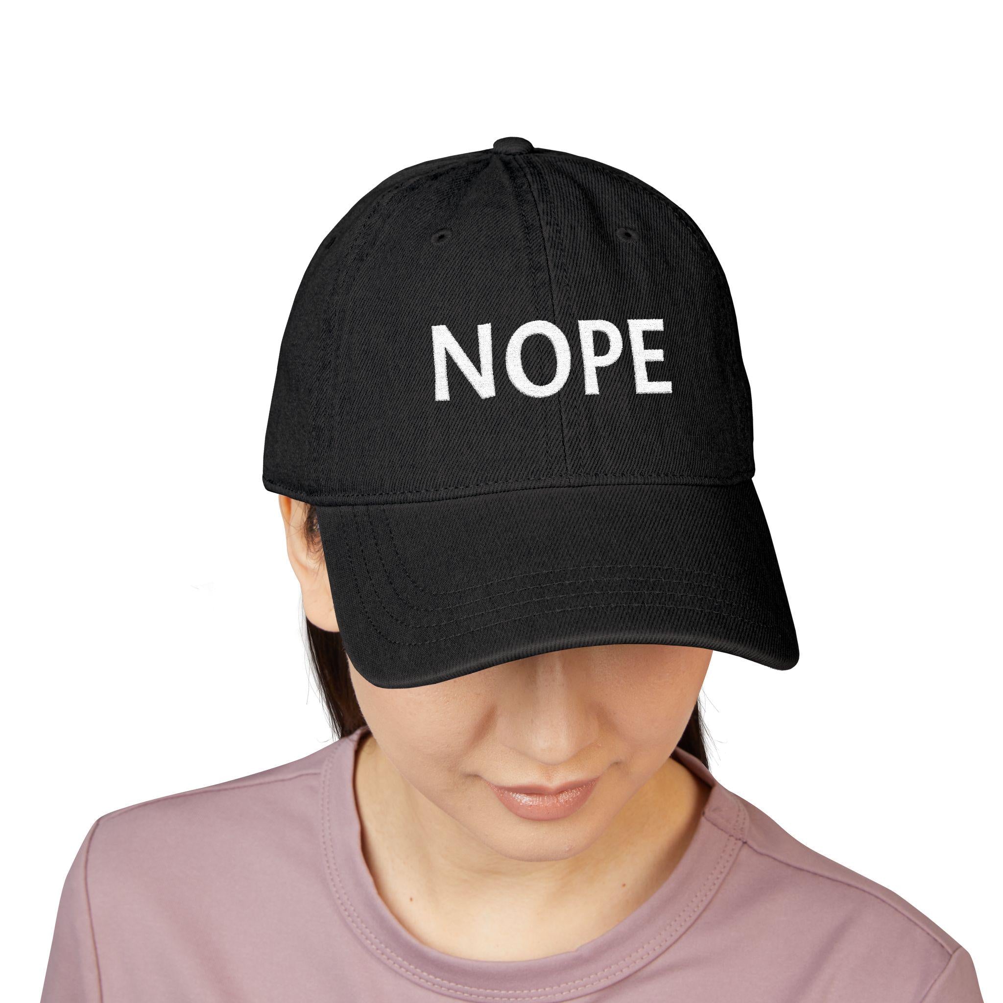 NOPE embroidered denim hat | simple text baseball cap