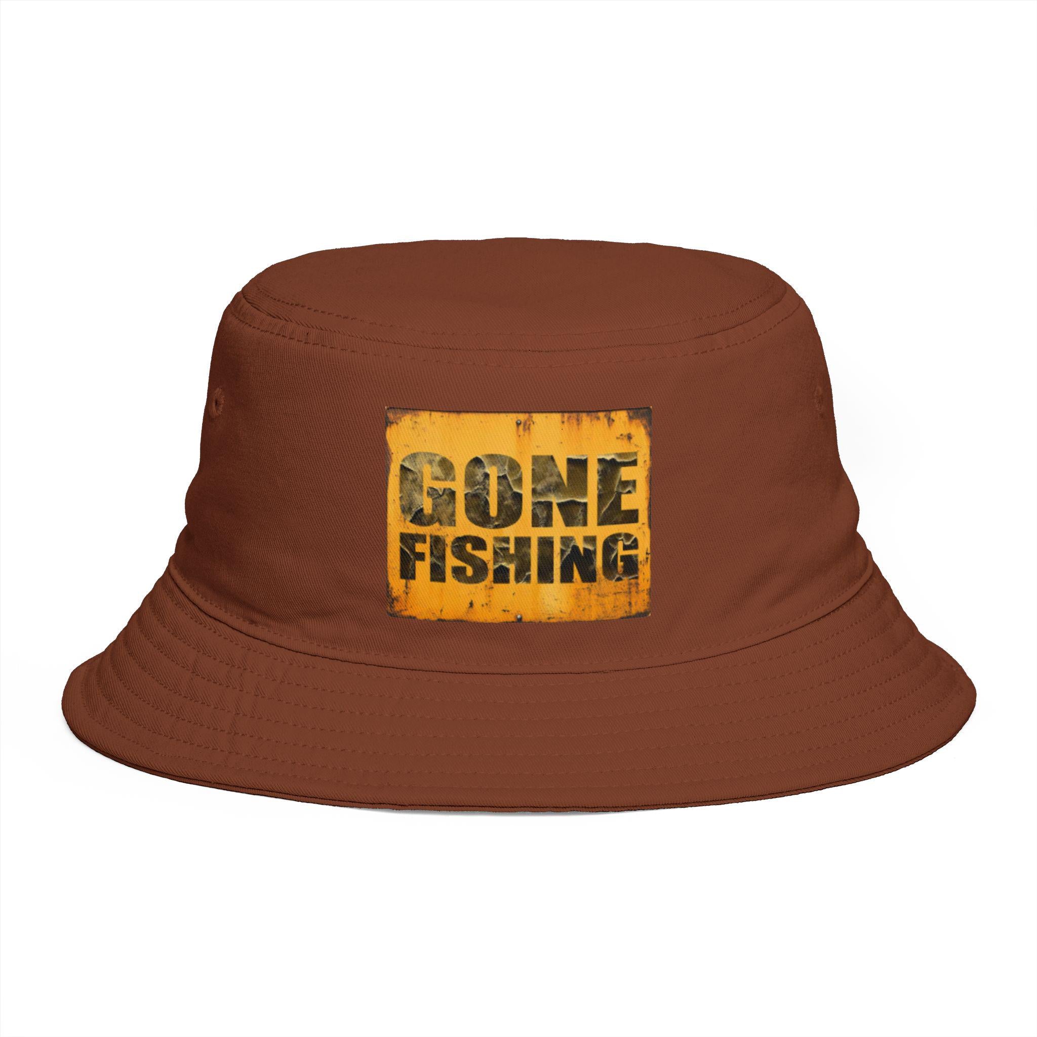 Gone Fishing bucket hat | distressed sign design, outdoor fishing hat