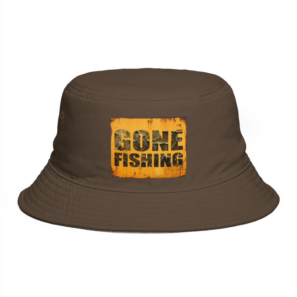 Gone Fishing Bucket Hat | Distressed Cotton Canvas Outdoor Sun Hat