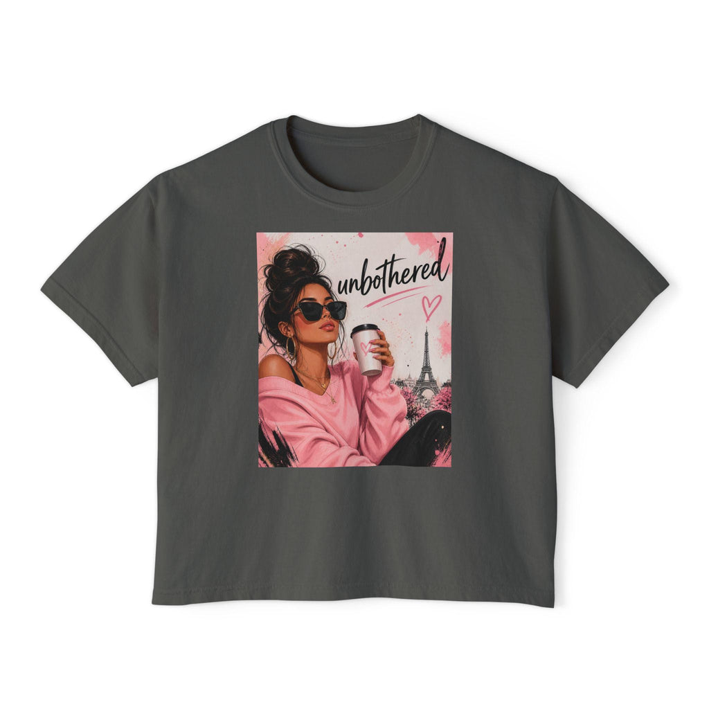 Unbothered Paris Girl Tee | Women's Boxy Tee, Coffee Graphic