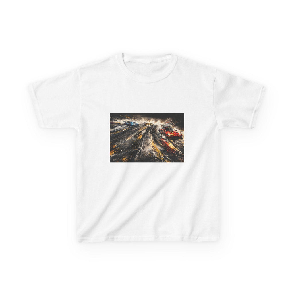 Racing Cars Print Tee | Kids white shirt, action car illustration