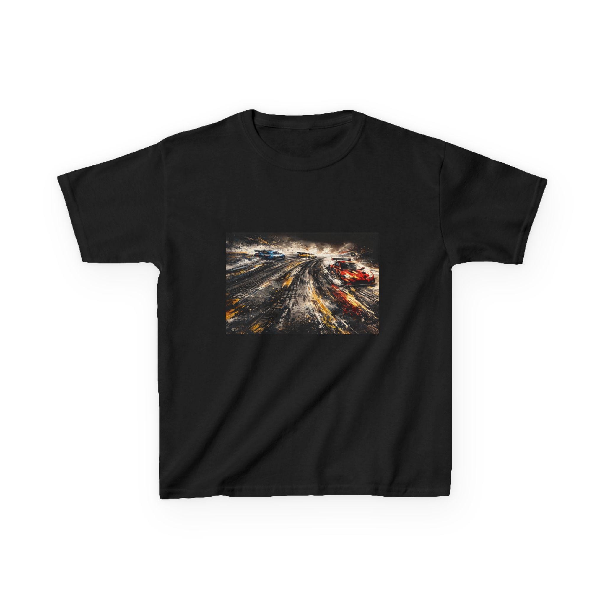 Racing Cars Print Tee | Kids white shirt, action car illustration