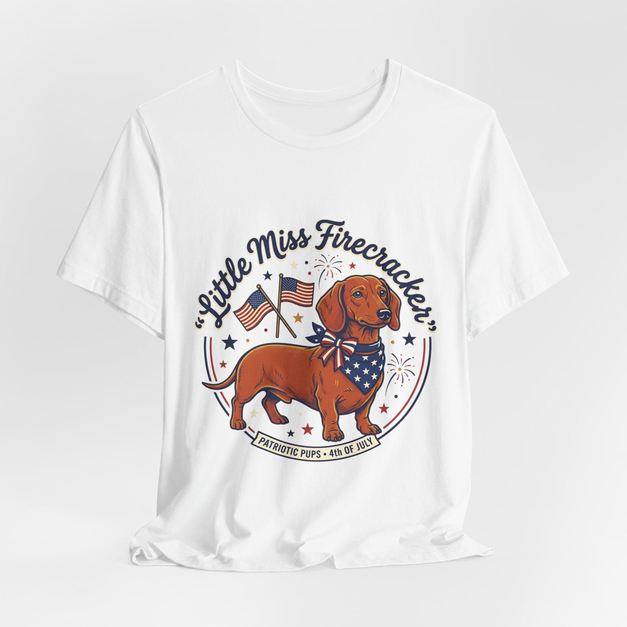 Little Miss Firecracker Dachshund Tee | Patriotic Fourth of July Dog Shirt