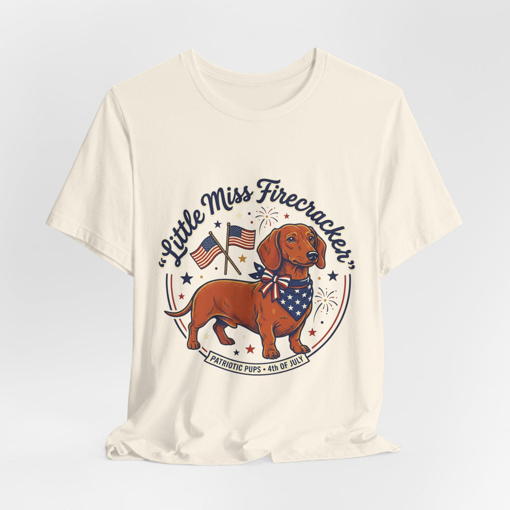 Little Miss Firecracker Dachshund Tee | Patriotic Fourth of July Dog Shirt