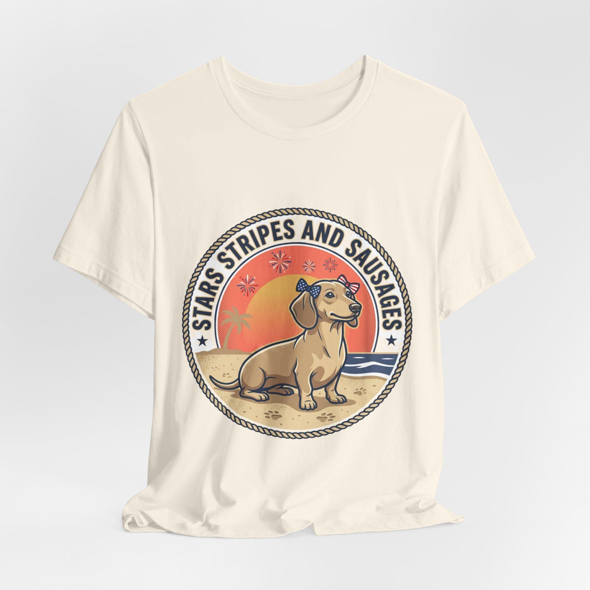 Dachshund Beach Sunset Tee | Stars Stripes and Sausages