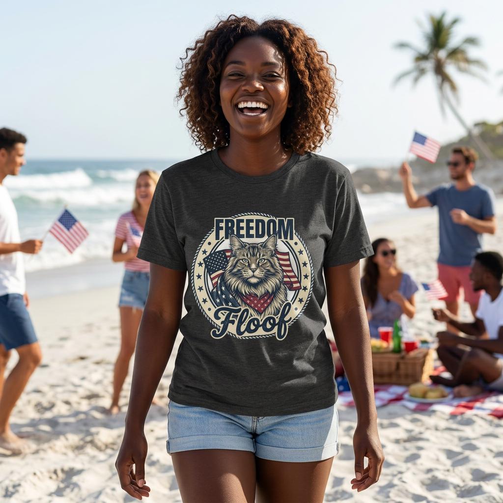 Freedom Floof Cat T-Shirt | Patriotic American Flag Graphic Tee