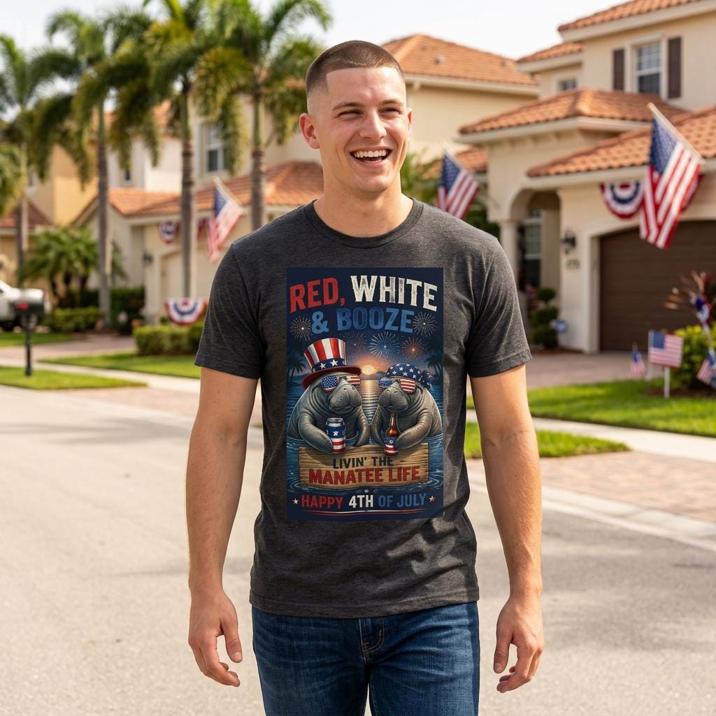 Red White & Booze Manatee Life T-Shirt | 4th of July Patriotic Tee