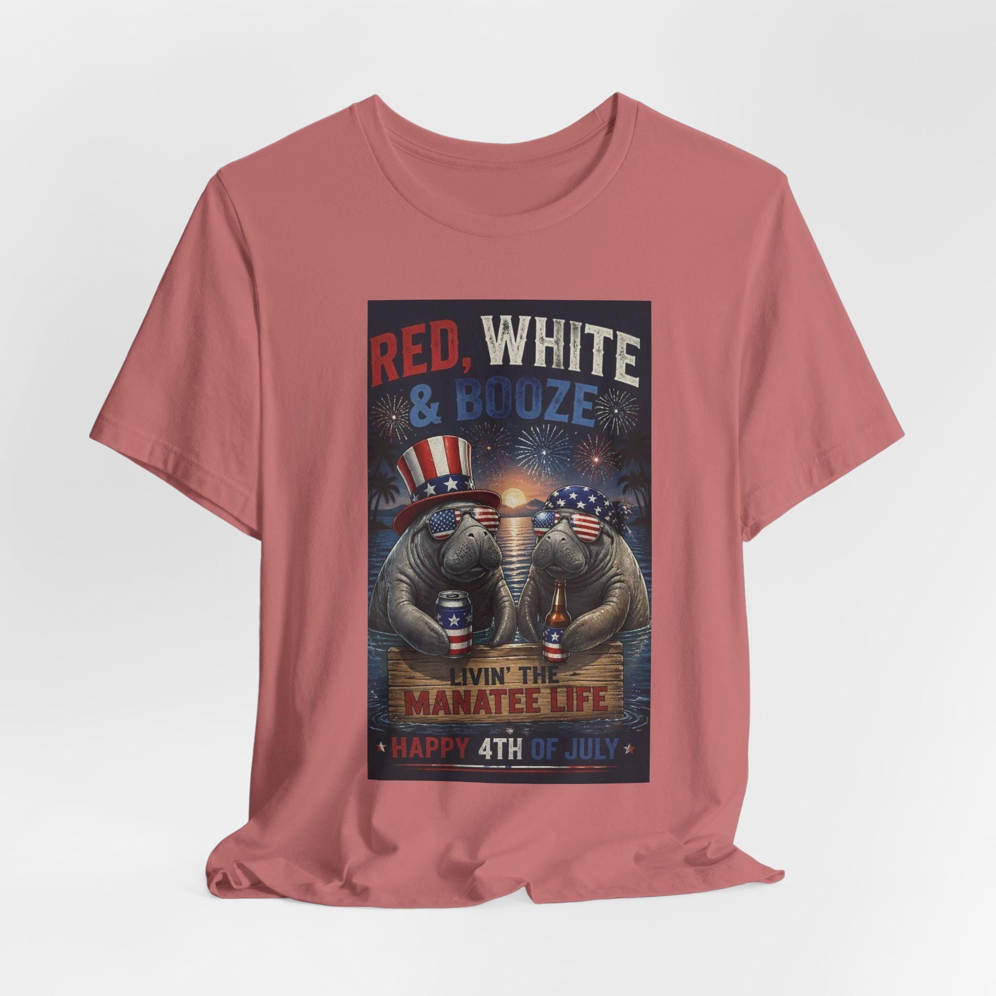 Red White & Booze Manatee Life T-Shirt | 4th of July Patriotic Tee