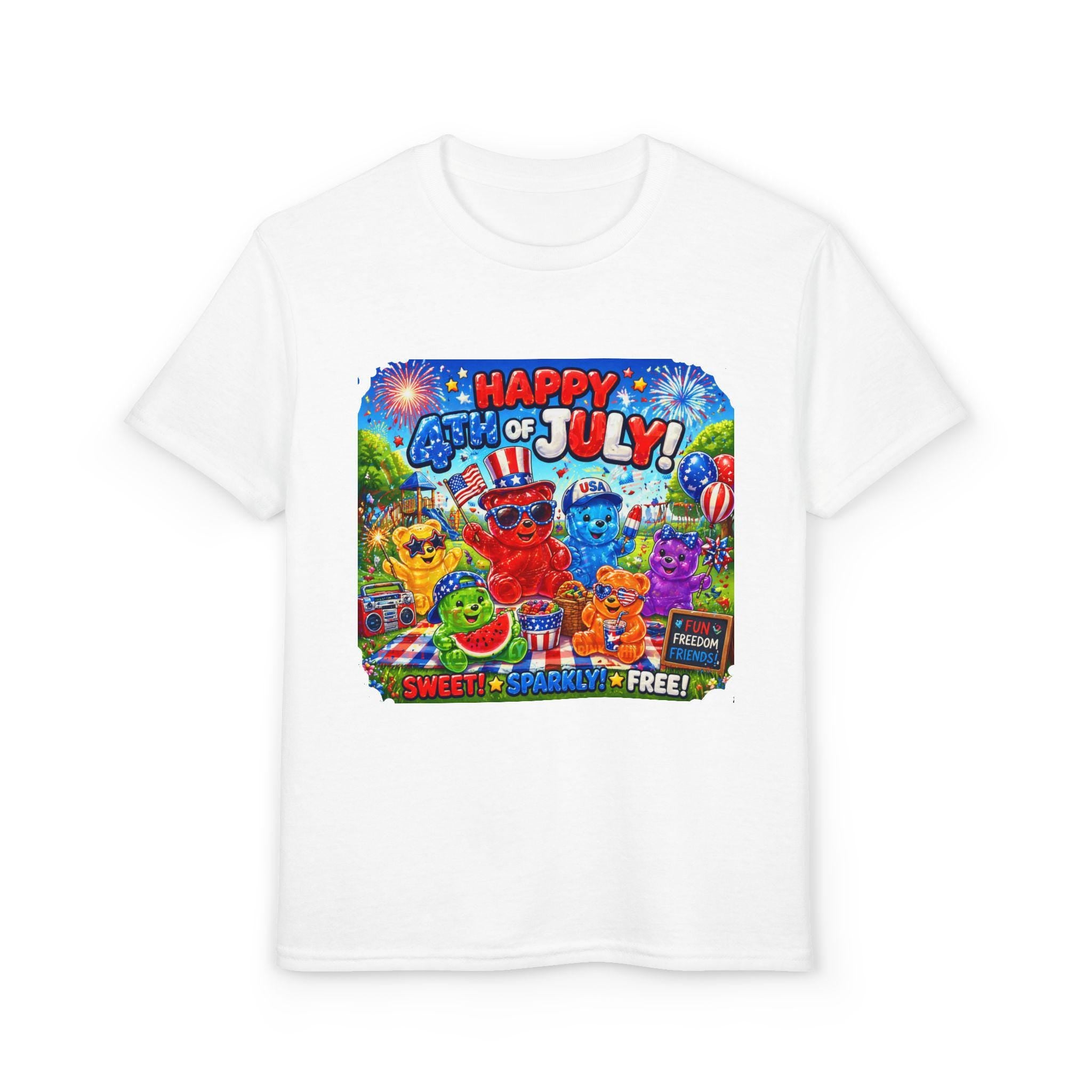 Happy 4th of July Cartoon Characters T-Shirt | Kids Independence Day Tee