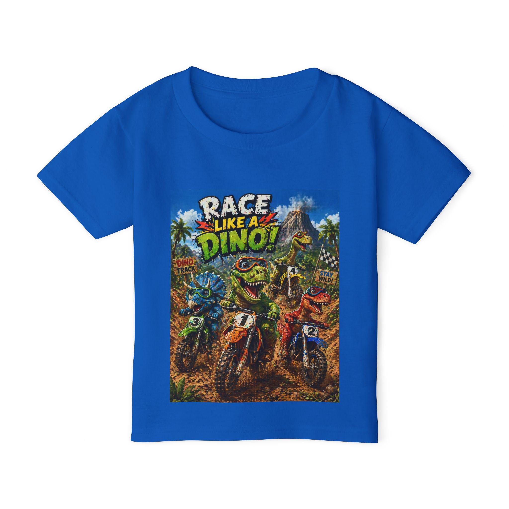 Race Like a Dino Toddler T-shirt | Dinosaur Motocross Dirt Bike Graphic