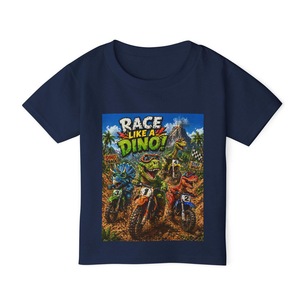 Race Like a Dino Toddler T-shirt | Dinosaur Motocross Dirt Bike Graphic