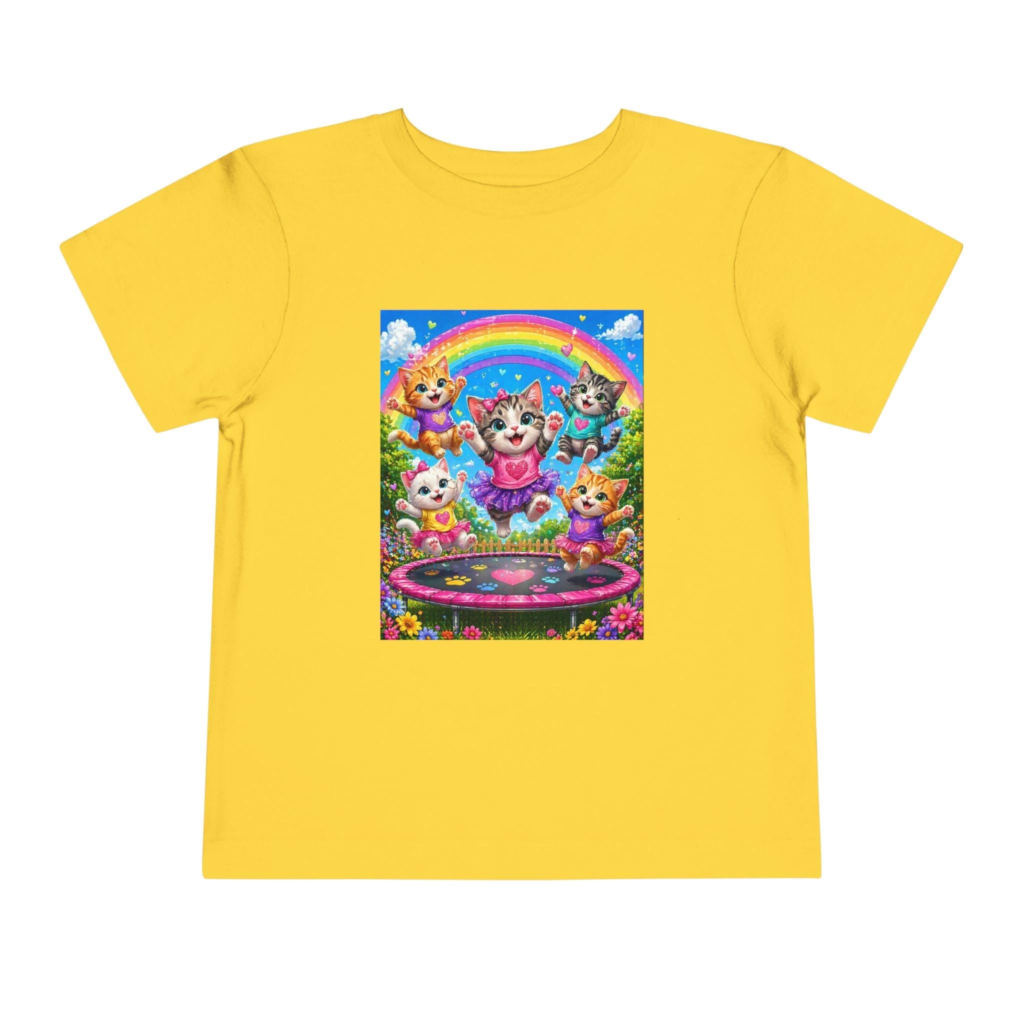 Playful Kittens on Trampoline toddler tee | Rainbow, Flowers, Cute Animals