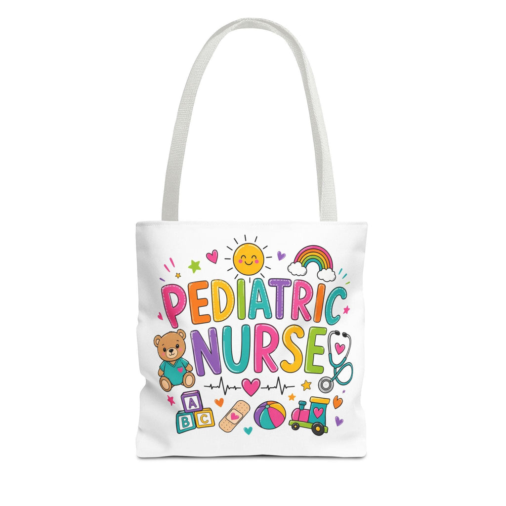 Pediatric Nurse colorful lettering tote | Cute kids medical icons, teddy, stethoscope
