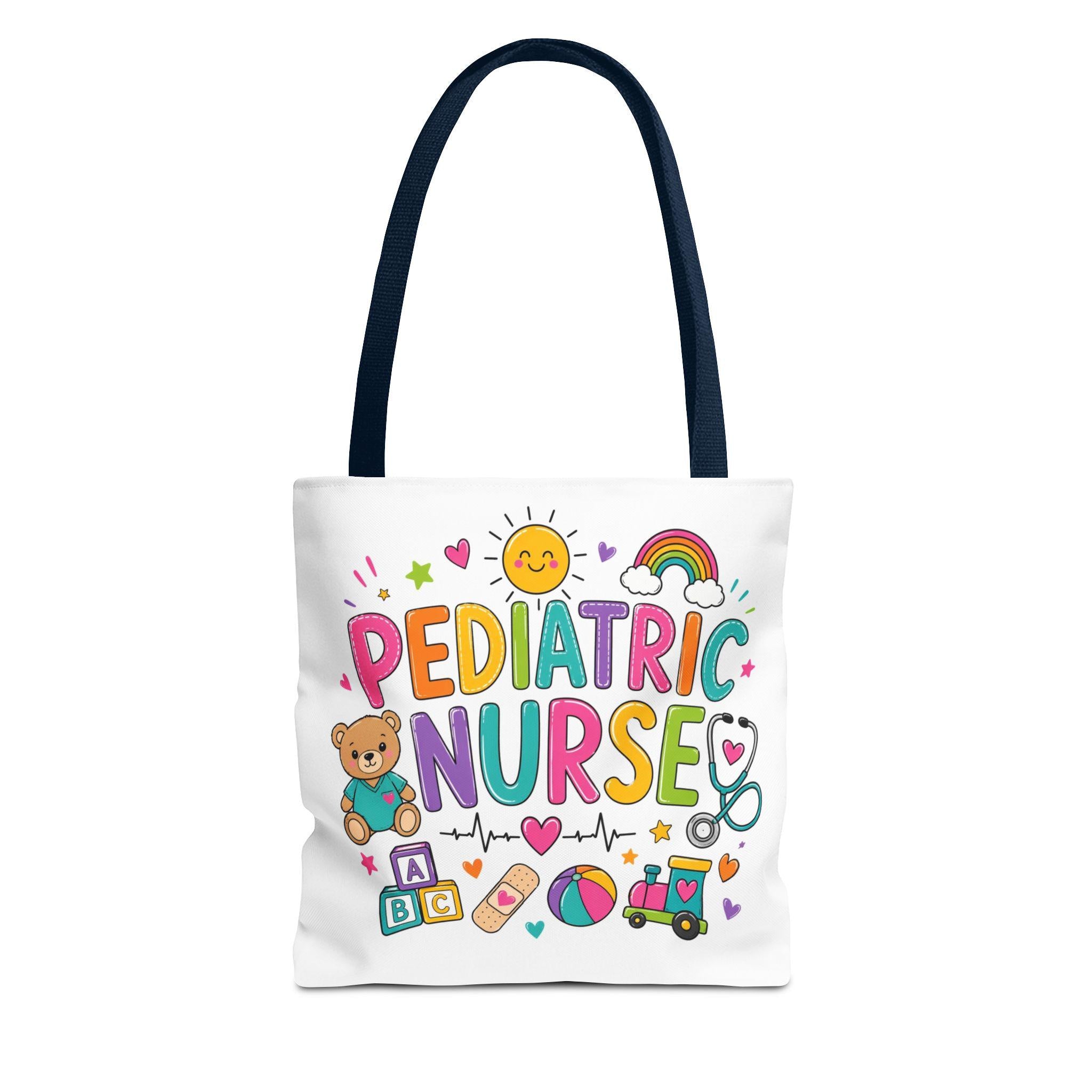 Pediatric Nurse colorful lettering tote | Cute kids medical icons, teddy, stethoscope