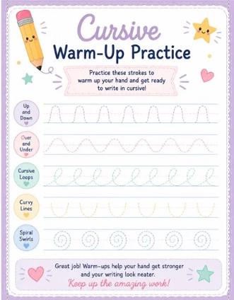 50 Easy Cursive Words for Kids Printable Workbook – Handwriting Practice Sheets (PDF)