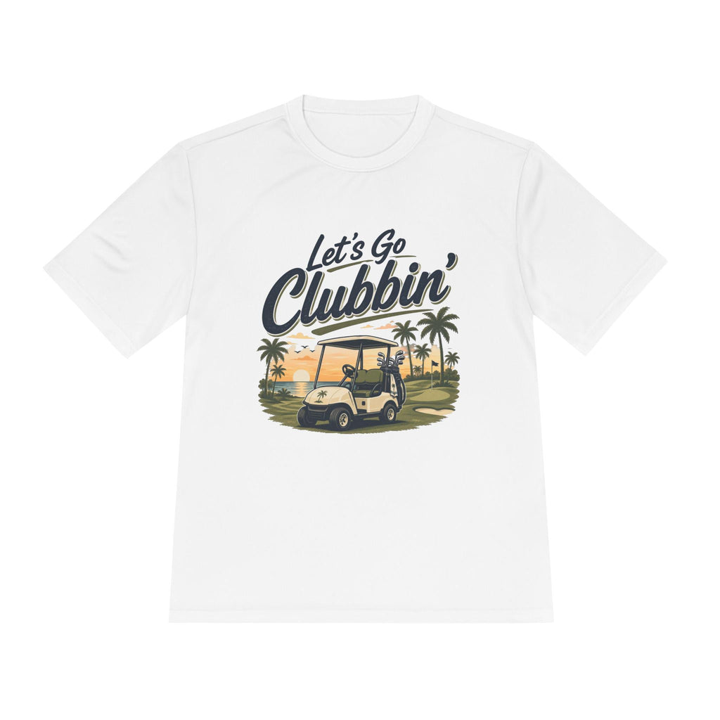Let's Go Clubbin' Golf Cart Tee | Retro Palm Trees Sunset