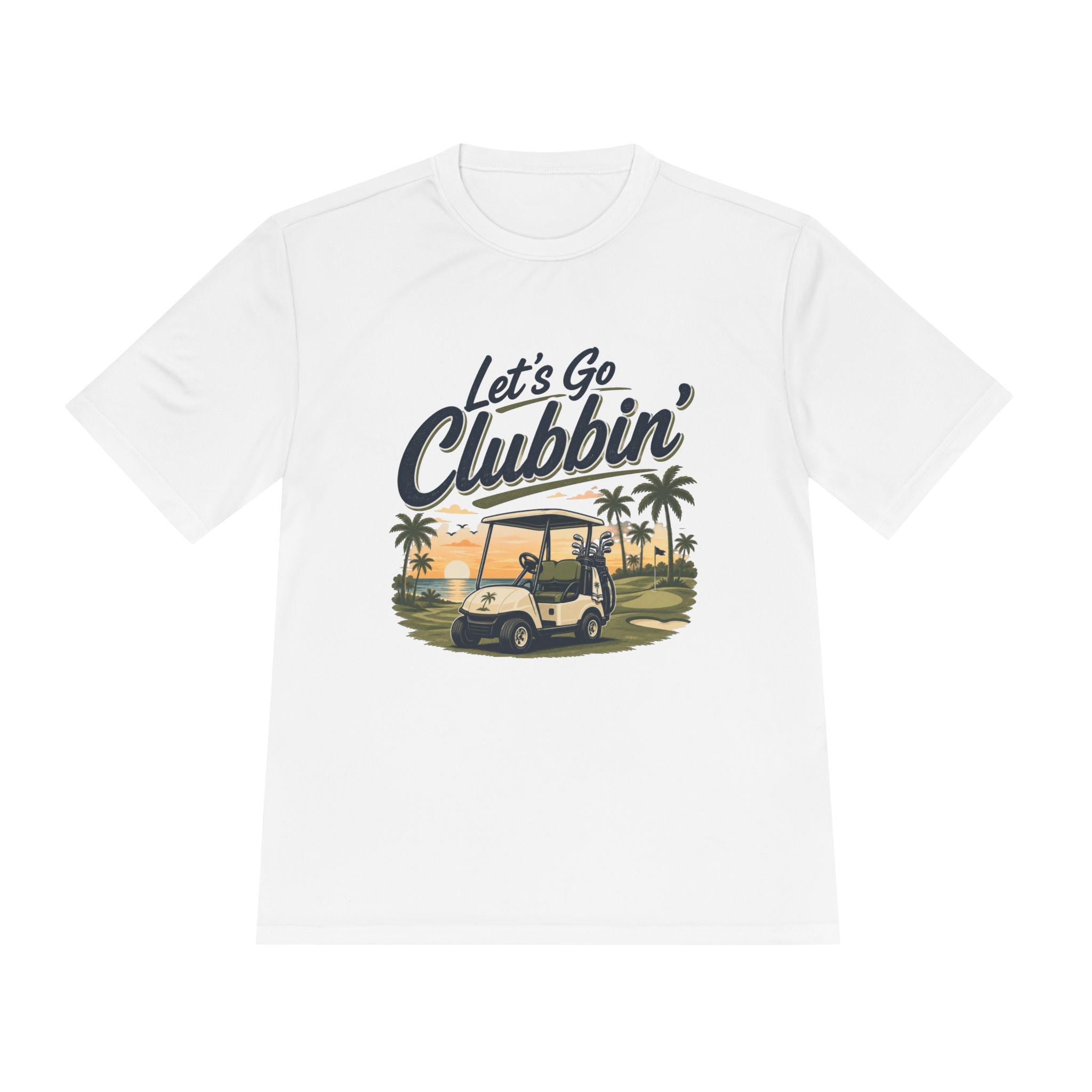 Let's Go Clubbin' Golf Cart Tee | Retro Palm Trees Sunset