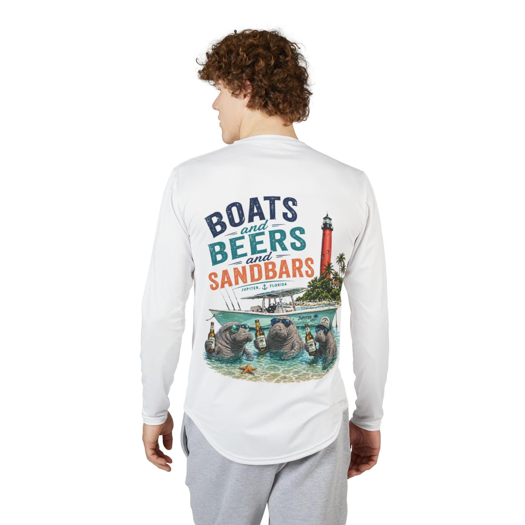Boats and Beers and Sandbars Long Sleeve Shirt | Nautical Manatees Lighthouse