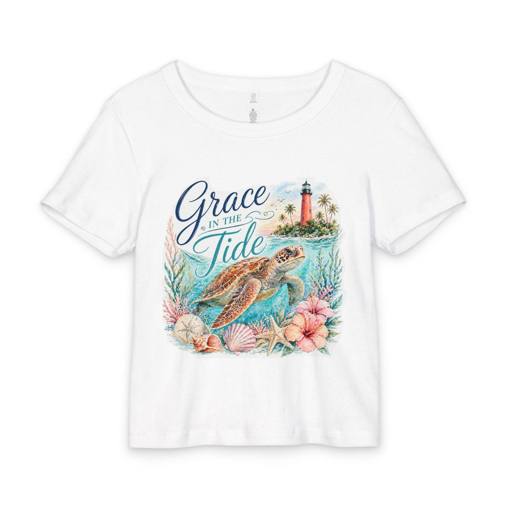 Grace in the Tide sea turtle lighthouse floral Baby Tee | coastal beach children's shirt