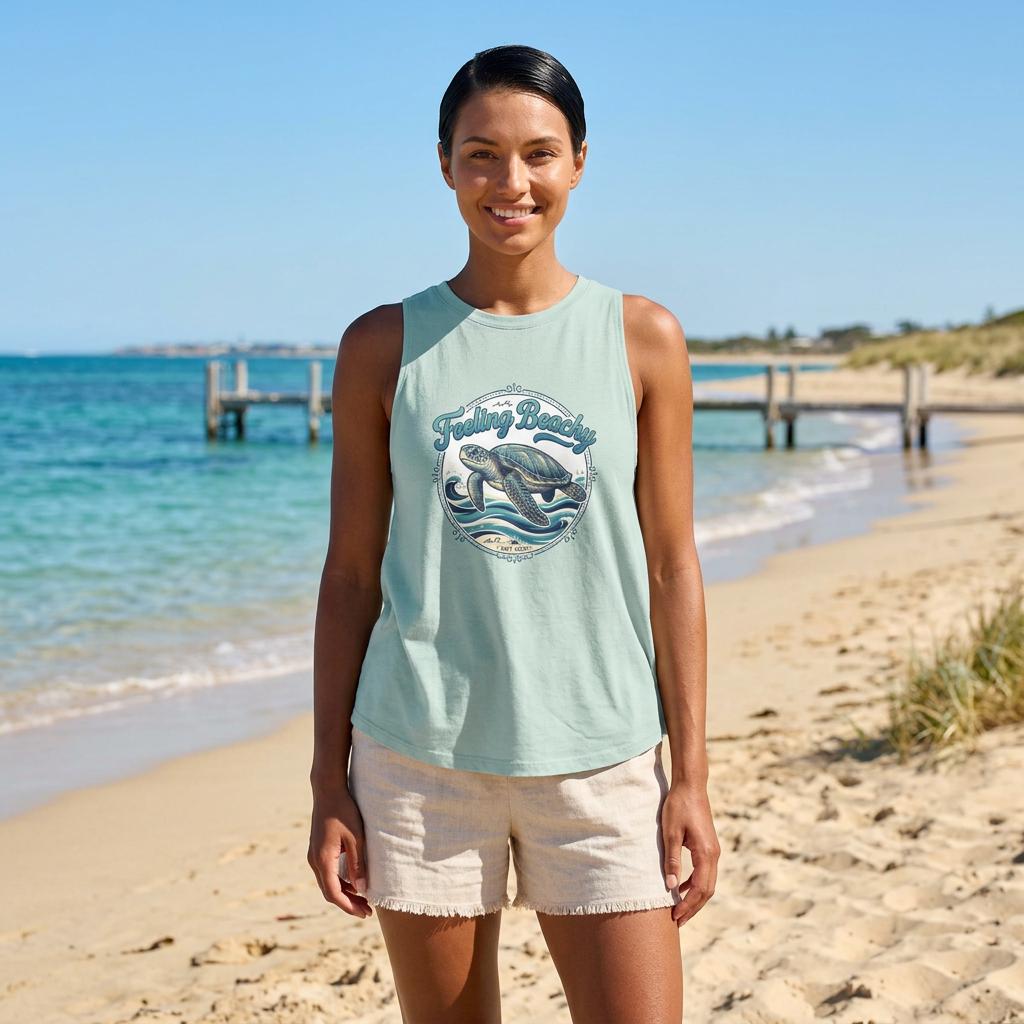 Sea Turtle Feeling Beachy Crop Top | Retro Surf Waves Tank