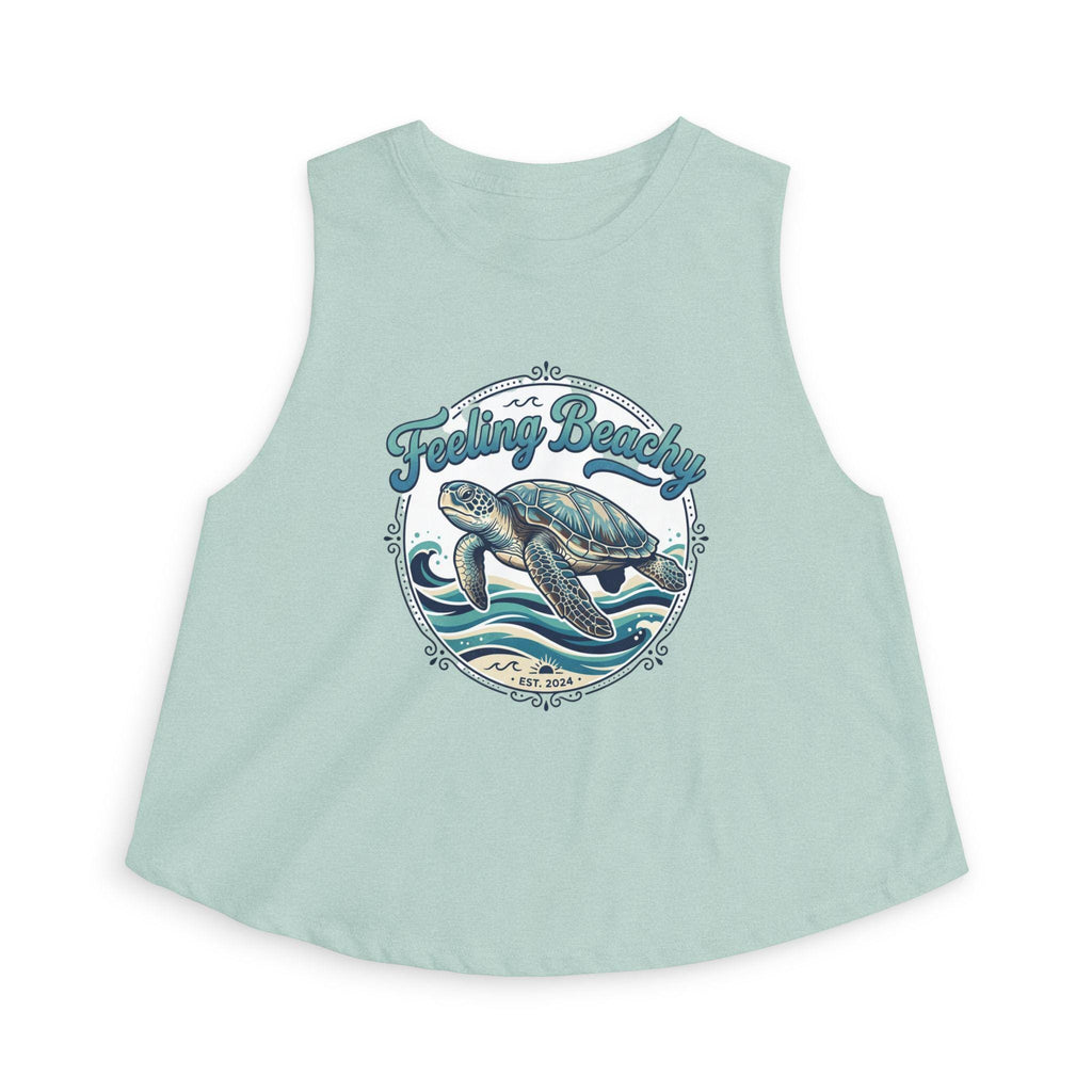 Sea Turtle Feeling Beachy Crop Top | Retro Surf Waves Tank