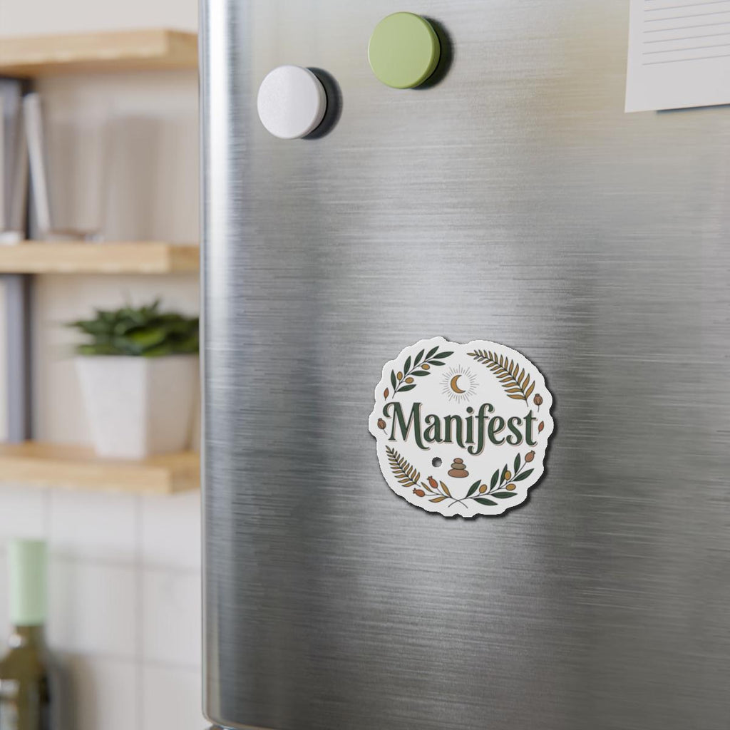 Manifest wreath die-cut magnet | spiritual affirmation fridge magnet