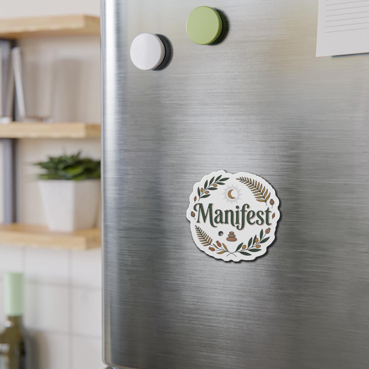 Manifest wreath die-cut magnet | spiritual affirmation fridge magnet