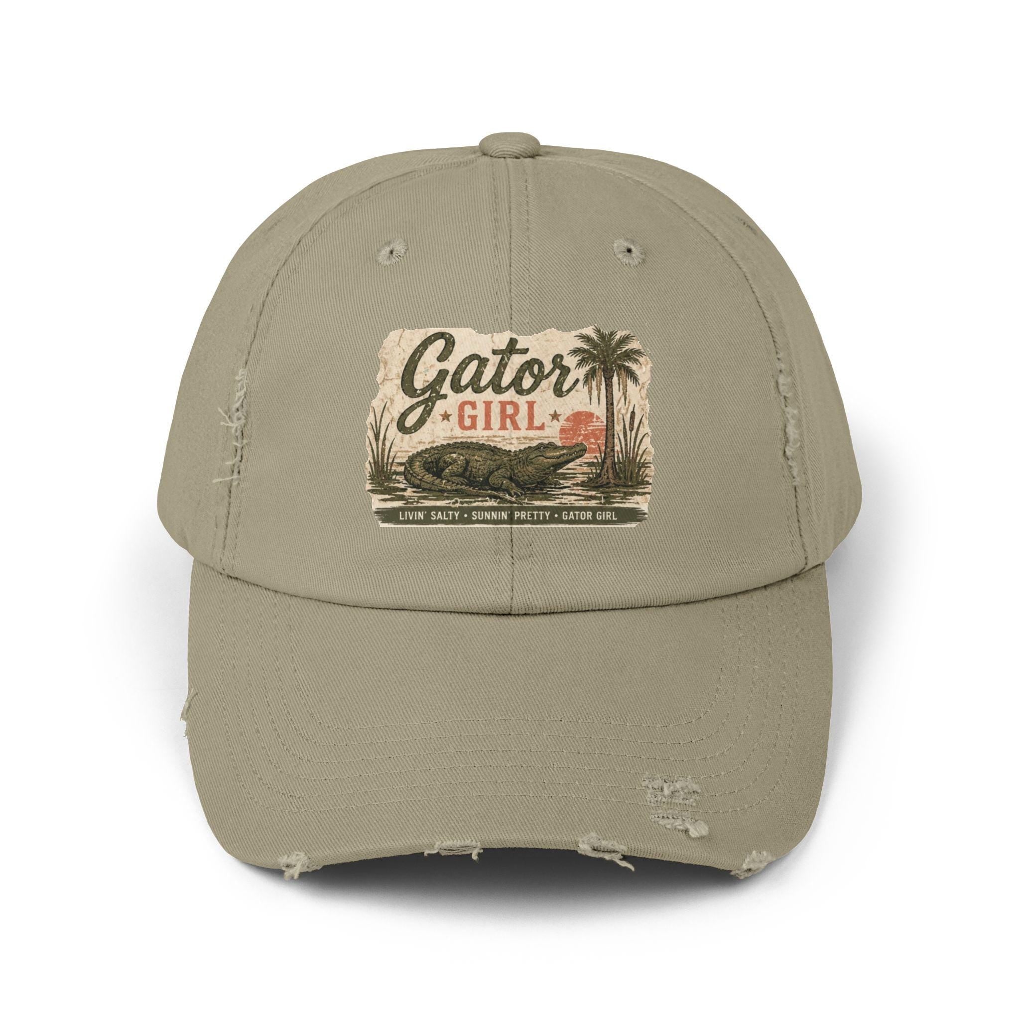 Gator Girl baseball cap | distressed alligator palm tree patch