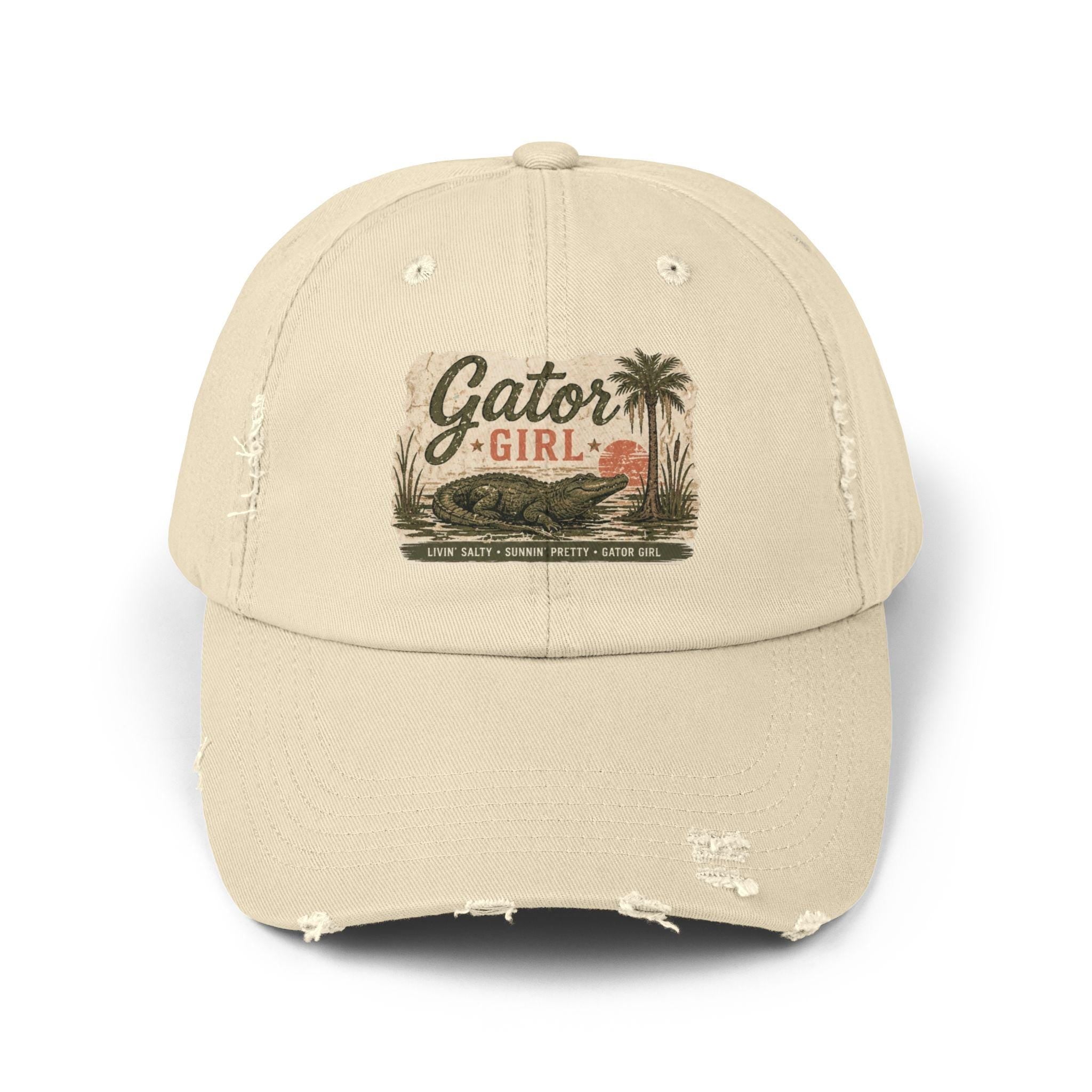 Gator Girl baseball cap | distressed alligator palm tree patch