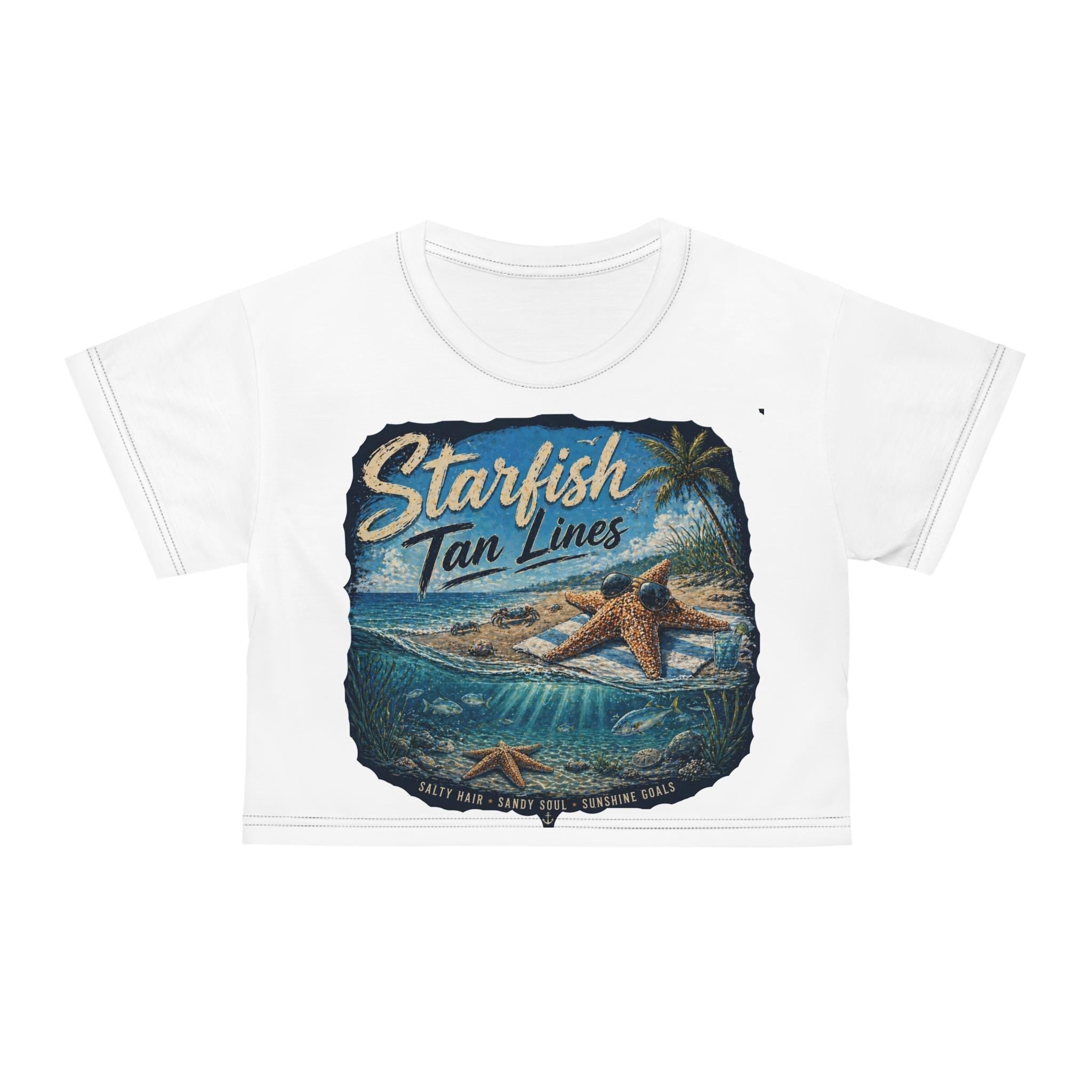 Starfish Tan Lines Crop Tee | Retro Beach Ocean Graphic