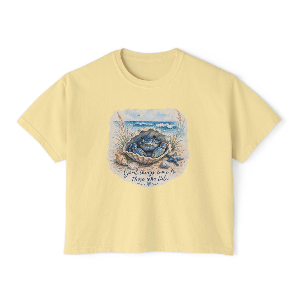 Sea Turtle Hatchling on Beach Women's Boxy Tee | Ocean Nature Shirt