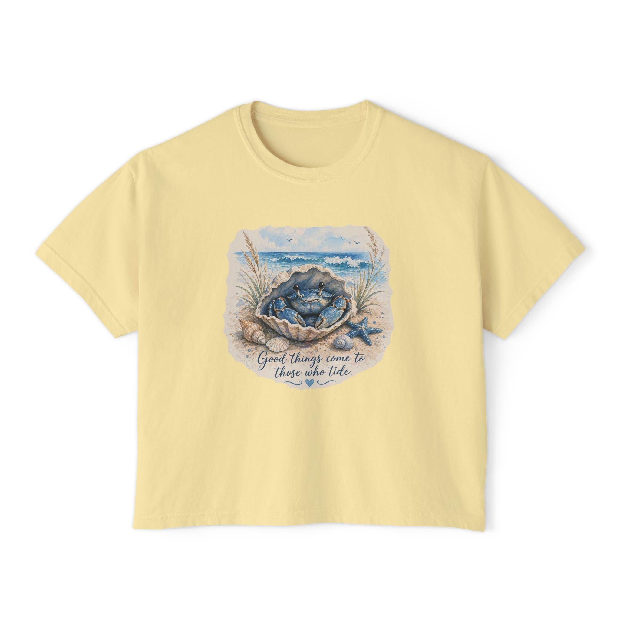 Sea Turtle Hatchling on Beach Women's Boxy Tee | Ocean Nature Shirt