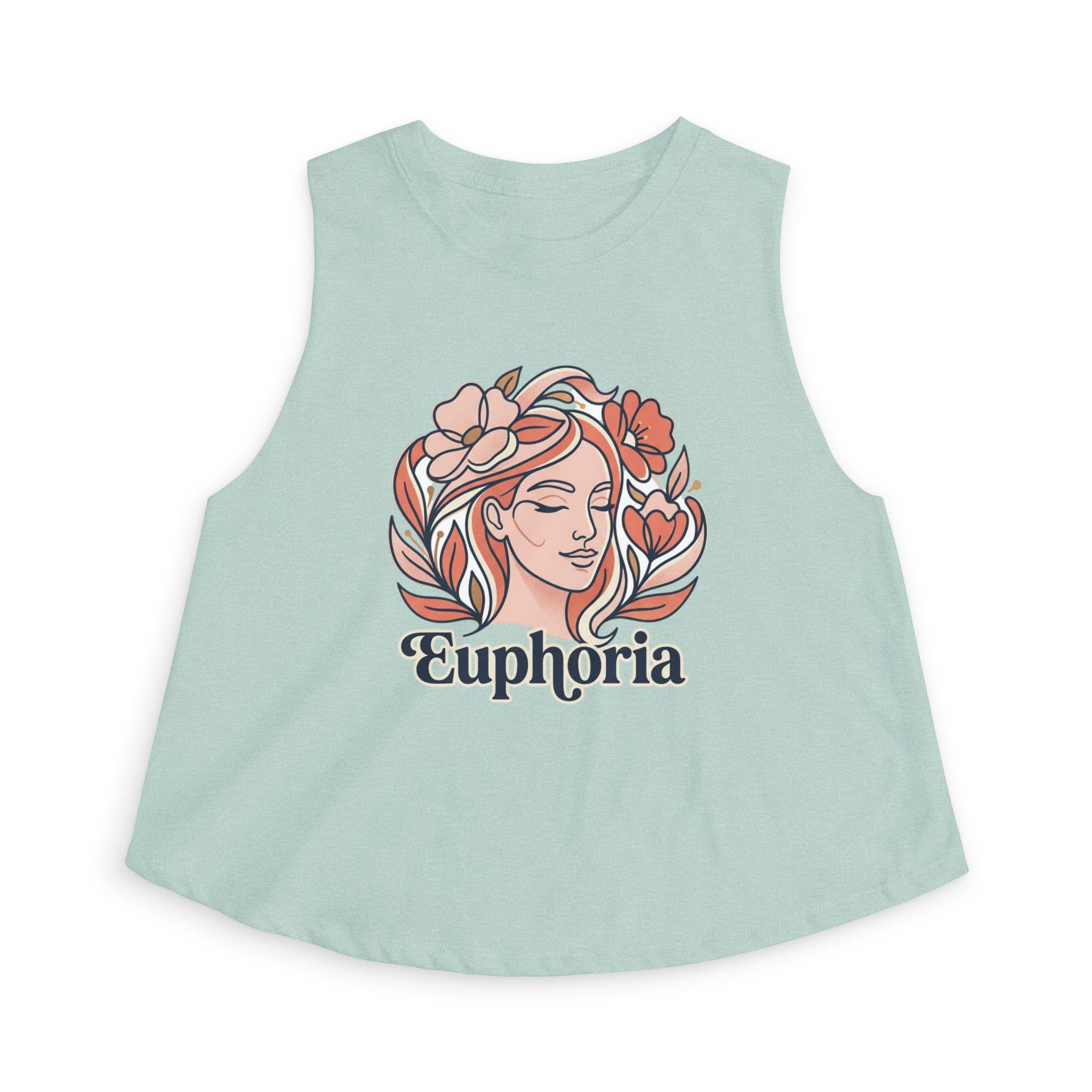Floral Woman Portrait Euphoria Crop Top | Boho Flower Illustration