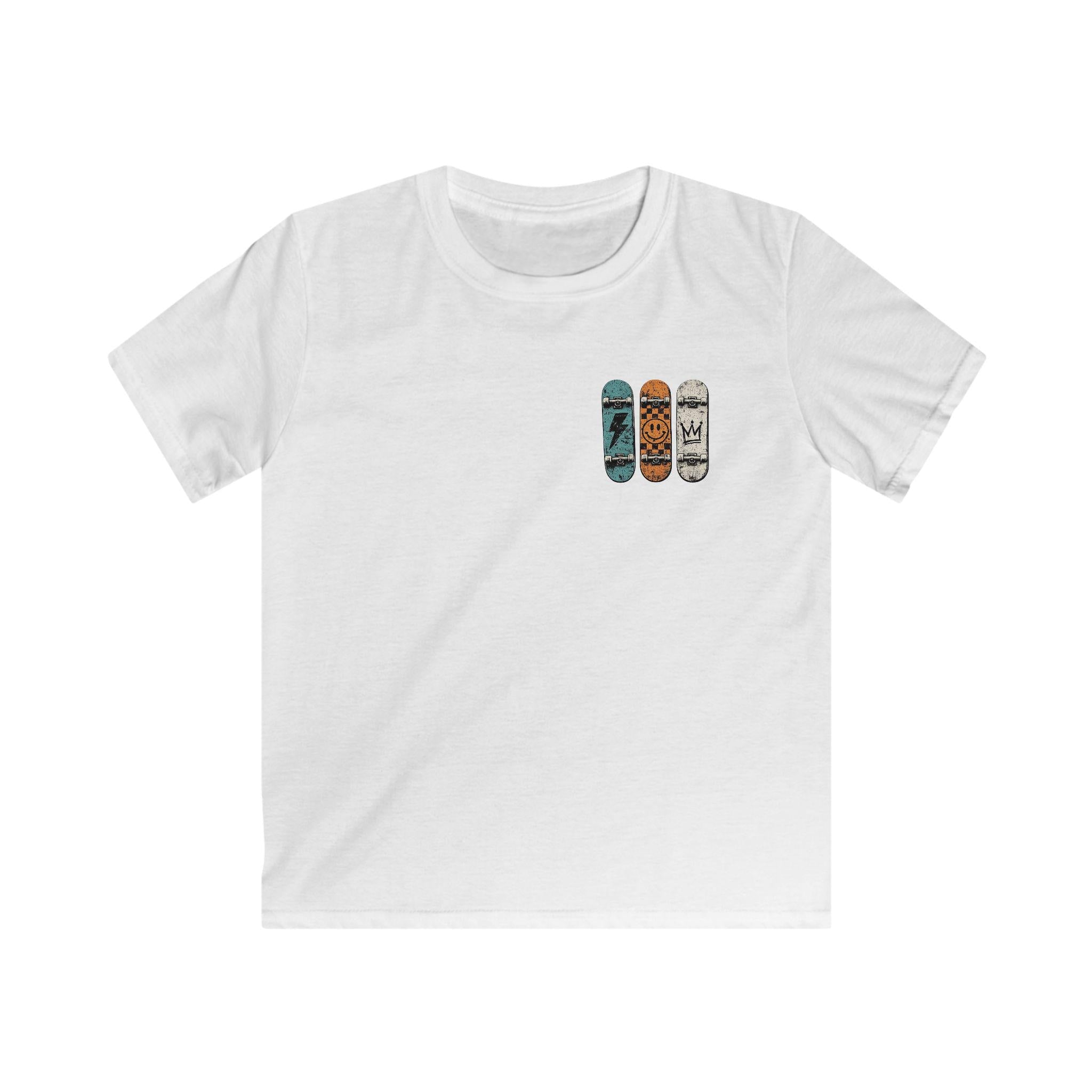 Skate All Day graphic Kids Tee | Skateboard deck art, checkerboard urban design