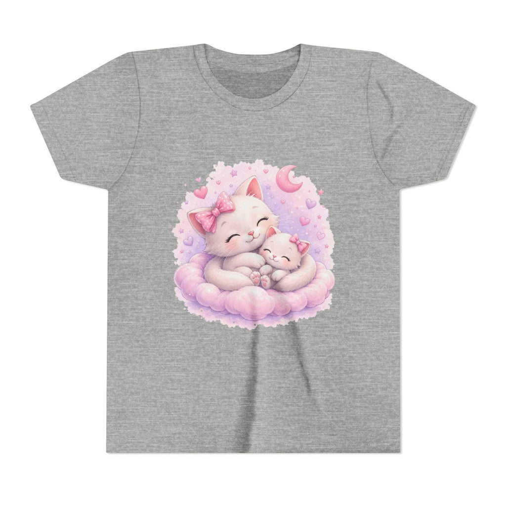 Sleeping Mama and Baby Kittens Youth Tee | Cute Pastel Cat Illustration