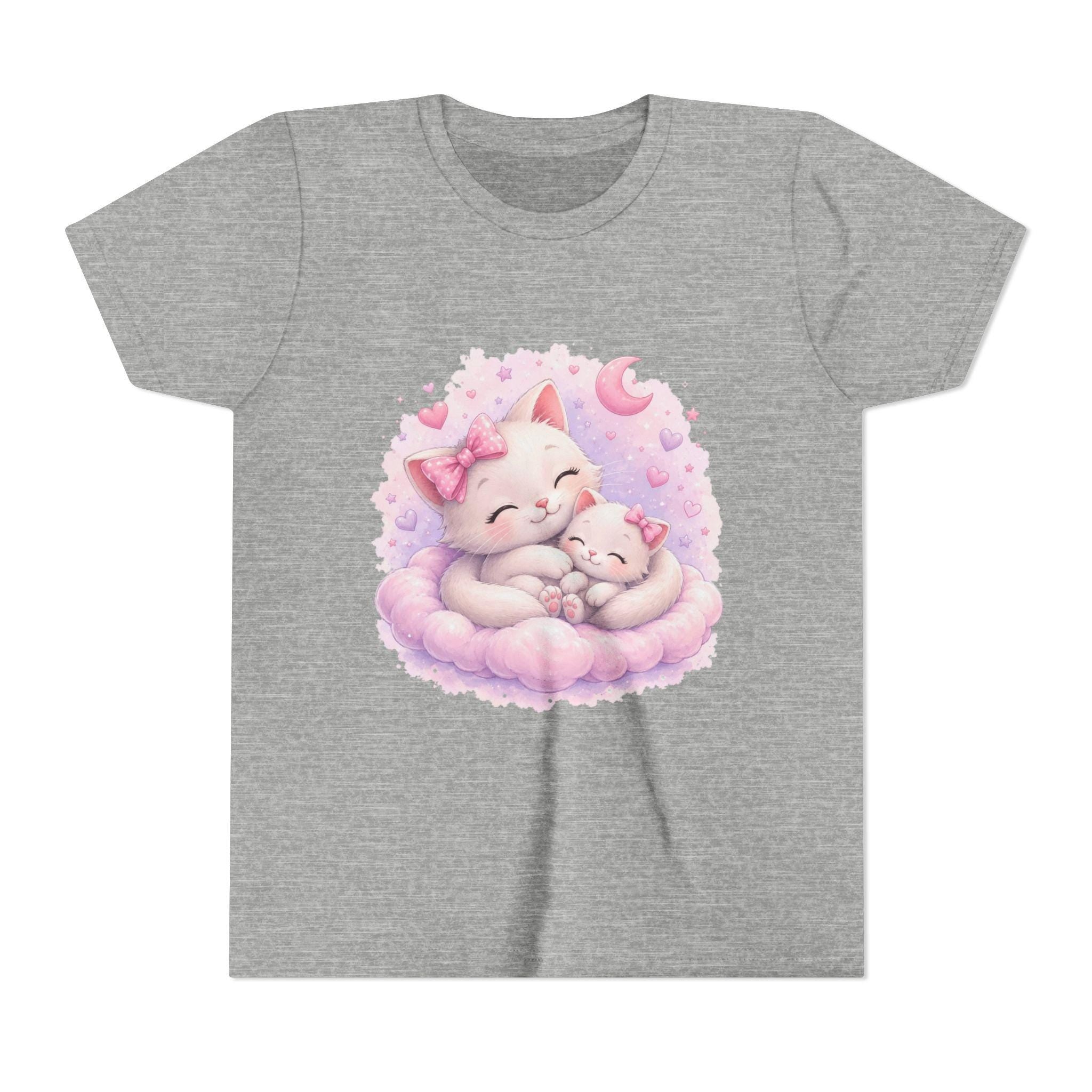 Sleeping Mama and Baby Kittens Youth Tee | Cute Pastel Cat Illustration