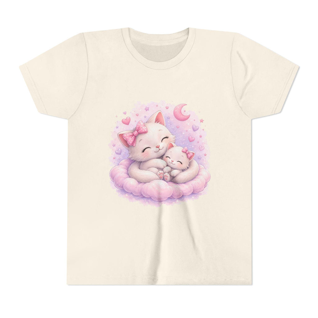 Sleeping Mama and Baby Kittens Youth Tee | Cute Pastel Cat Illustration