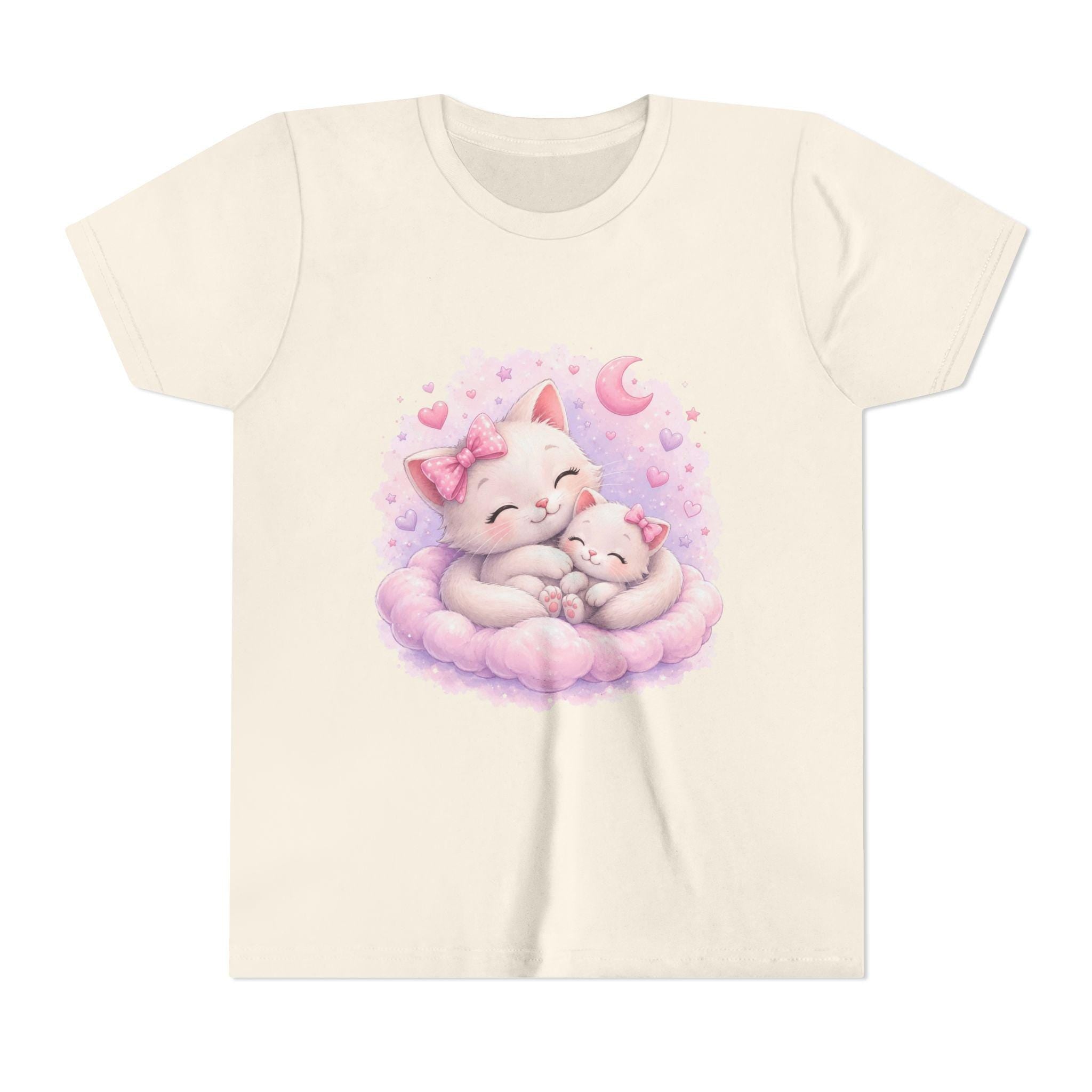 Sleeping Mama and Baby Kittens Youth Tee | Cute Pastel Cat Illustration